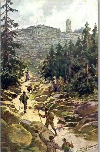 38213 - Künstlerkarte - Brocken Hotel , signiert - gelaufen 1929