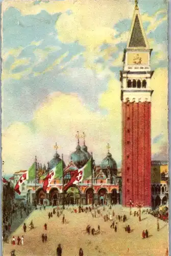 38238 - Künstlerkarte - Venezia , Piazza e Basilica di San Marco - gelaufen