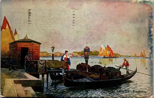 38248 - Künstlerkarte - Venezia , Traghetto - gelaufen 1921