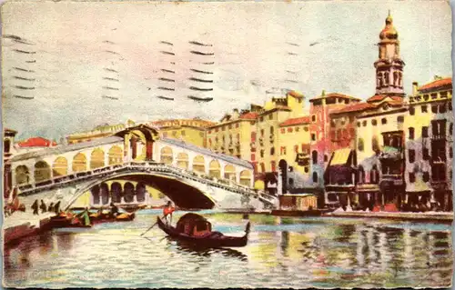 38264 - Künstlerkarte - Venezia , Ponte di Rialto - gelaufen