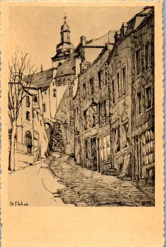 38273 - Künstlerkarte - Luxemburg , Rue Large , De Bredewe , signiert Ad. Eberhard - gelaufen