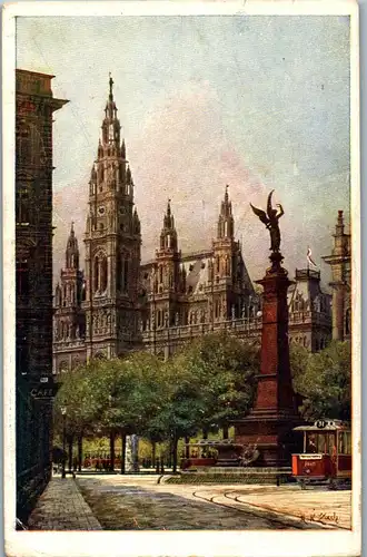 38279 - Künstlerkarte - Wien , Rathaus mit Liebenberg Denkmal , signiert , Wiener Künstlerpostkarte - gelaufen 1922