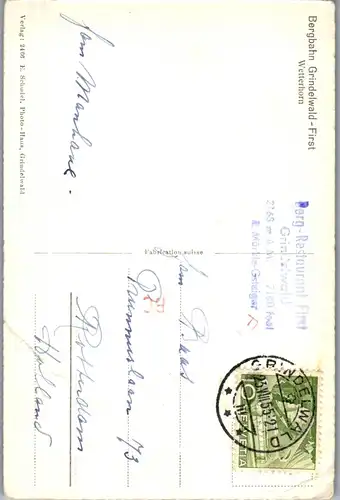 38319 - Schweiz - Grindelwald First , Bergbahn , Wetterhorn - gelaufen 1955