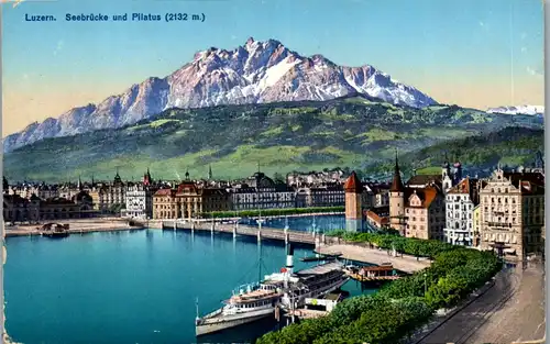 38326 - Schweiz - Luzern , Seebrücke und Pilatus - nicht gelaufen
