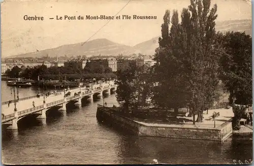 38351 - Schweiz - Geneve , Le Pont du Mont Blanc et I'lle Rousseau - gelaufen 1908