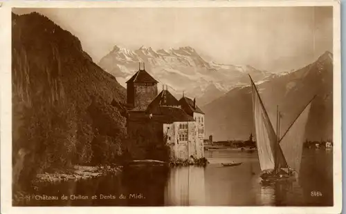 38362 - Schweiz - Chateau de Chillon et Dents du Midi , Segelboot - nicht gelaufen