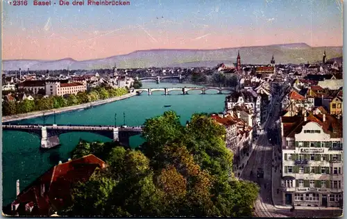 38372 - Schweiz - Basel , Die drei Rheinbrücken - nicht gelaufen