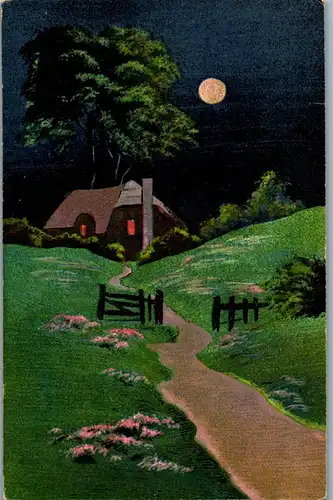 38382 - Künstlerkarte - Landschaft , Mond , Haus - gelaufen 1920