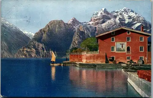 38412 - Künstlerkarte - Garda See , Hafen von Torbole mit dem Monte Oro - gelaufen 1911
