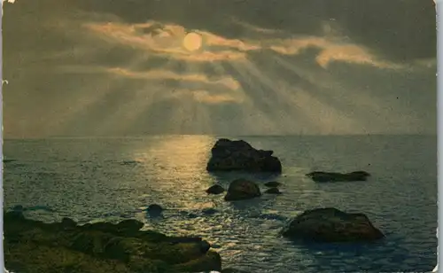 38418 - Künstlerkarte - Meer , Sonne , Felsen - nicht gelaufen