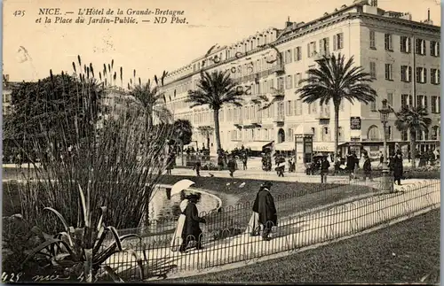38526 - Frankreich - Nice , L'Hotel de la Grande Bretagne et la Place du Jardin Public - gelaufen 1913