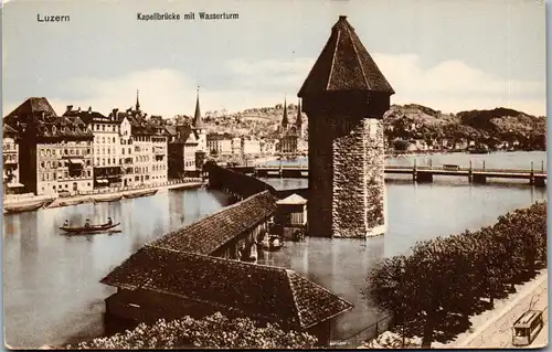 38569 - Schweiz - Luzern , Kapellbrücke mit Wasserturm - nicht gelaufen