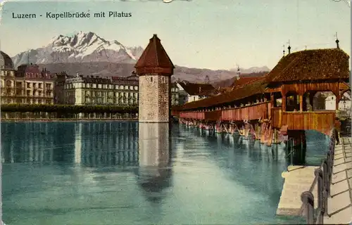 38579 - Schweiz - Luzern , Kapellbrücke mit Pilatus - nicht gelaufen