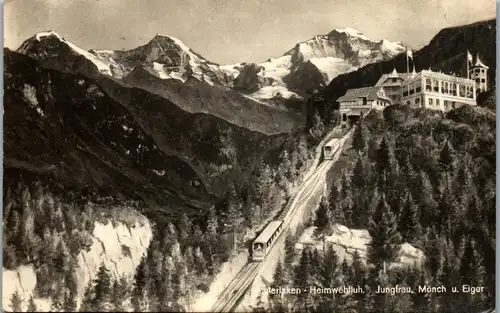 38618 - Schweiz - Interlaken , Heimwehfluh , Jungfrau , Mönch , Eiger , Bahn - gelaufen 1932