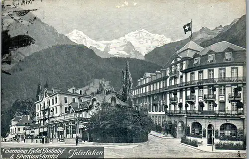 38629 - Schweiz - Interlaken , Hotel Bahnhof , Pension Bristol - gelaufen