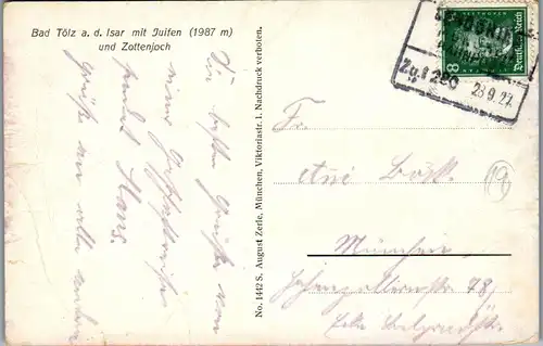 38772 - Deutschland - Bad Tölz a. d. Isar mit Juifen und Zottenjoch - gelaufen 1927