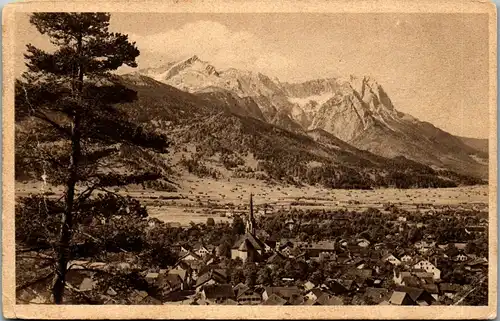 38844 - Deutschland - Partenkirchen mit Alpspitze , Zugspitze u. Waxenstein - gelaufen 1929
