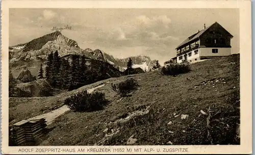 38853 - Deutschland - Adolf Zöppritz Haus am Kreuzeck mit Alpspitze u. Zugspitze - nicht gelaufen