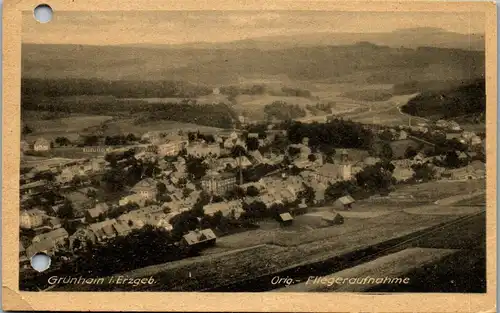 38914 - Deutschland - Grünhain im Erzgebirge , Fliegeraufnahme , Panorama , Karte gelocht - gelaufen 1947