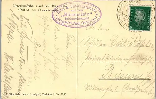 38933 - Deutschland - Oberwiesenthal , Unterkunftshaus auf dem Bärenstein , Paul Dotzauer - gelaufen 1930