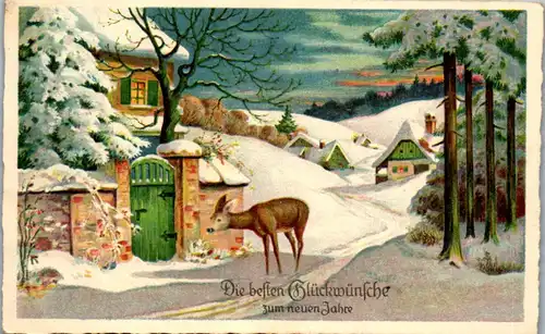 38983 - Neujahr - Die besten Glückwünsche zum neuen Jahr , Reh - gelaufen 1940