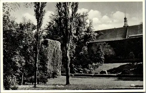 38985 - Deutschland - Riesa an der Elbe , Im Stadtpark mit Klostermühlen Ruine - gelaufen 1938
