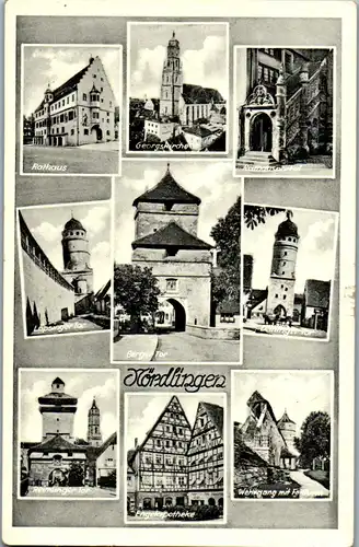 39030 - Deutschland - Nördlingen , Rathaus , Löpsinger Tor , Engelapotheke , Wehrgang , Mehrbildkarte - gelaufen 1941
