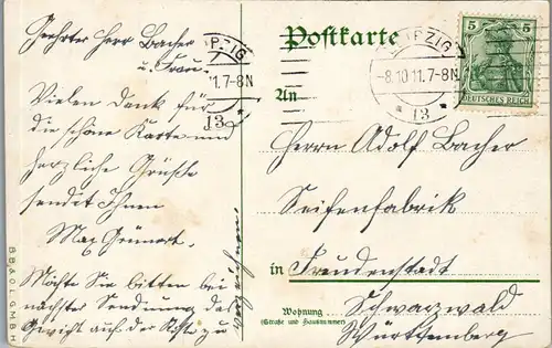 39067 - Deutschland - Leipzig , Altes Rathaus & Siegesdenkmal - gelaufen 1911