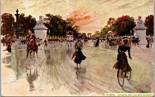 39074 - Künstlerkarte - Paris , Avenue des Champs Elysees , signiert - gelaufen 1910