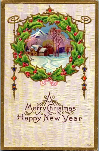 39082 - Weihnachten - Merry Christmas and a Happy New Year , Reliefkarte , Relief - gelaufen 1910