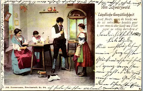 39091 - Künstlerkarte - Vom Schwarzwald , Ländliche Gemütlichkeit - gelaufen 1903