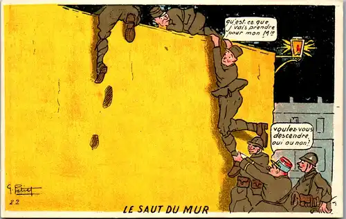 39107 - Militaria - Humor , Le saut du Mur , Mauersprung - nicht gelaufen
