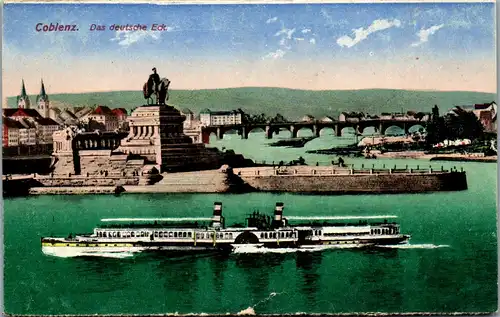 39109 - Deutschland - Coblenz , Koblenz , Das deutsche Eck , Schiff , Dampfer - gelaufen
