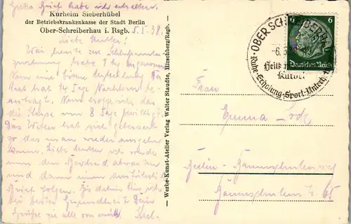 39139 - Deutschland - Schlesien , Ober Schreiberhau , Kurheim Sieberhübel - gelaufen 1938