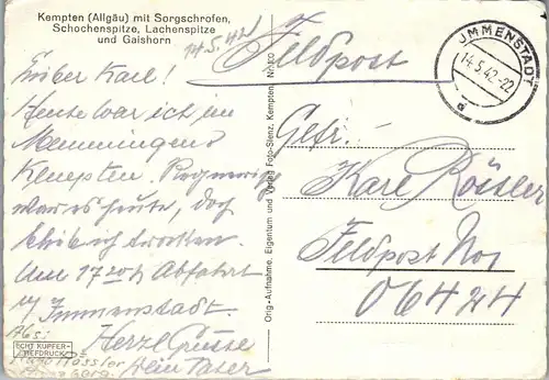 39171 - Deutschland - Kempten mit Sorgschrofen und Gaishorn , Schochenspitze , Lachenspitze - gelaufen 1942