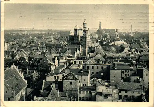 39172 - Deutschland - Augsburg , Gesamtansicht mit Rathaus , Perlachturm und St. Ulrich - gelaufen 1942