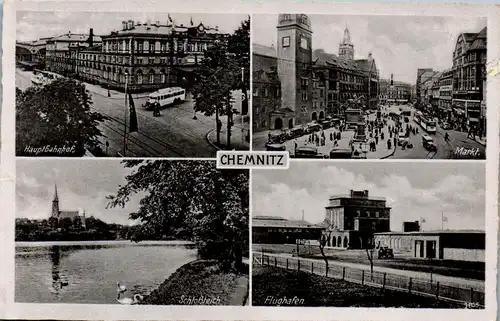 39212 - Deutschland - Chemnitz , Hauptbahnhof , Markt , Schloßteich , Flughafen , Mehrbildkarte - gelaufen 1942
