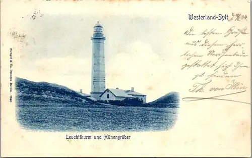 39229 - Deutschland - Westerland Sylt , Leuchtturm und Hünengräber - gelaufen 1904