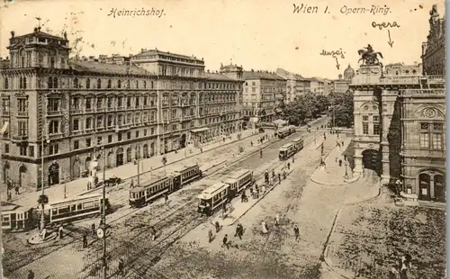 39250 - Wien - Wien I , Opernring , Opern Ring , Heinrichshof - gelaufen 1914