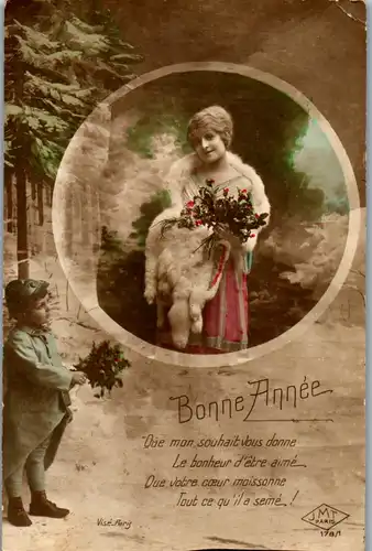 39295 - Neujahr - Bonne Annee , Frau , Femme - gelaufen 1920
