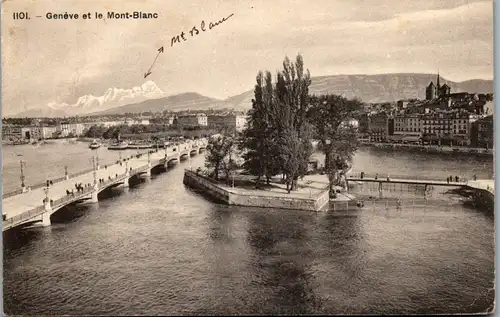 39302 - Schweiz - Genf , Geneve et le Mont Blanc - gelaufen 1909