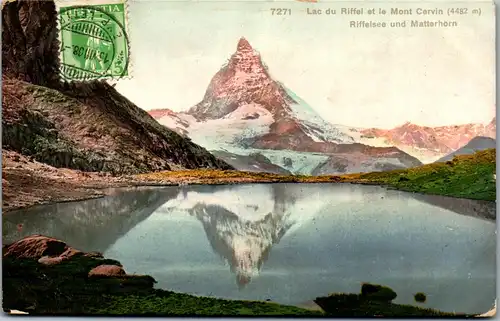 39349 - Schweiz - Lac du Riffel et le Mont Cervin , Riffelsee und Matterhorn - gelaufen 1908