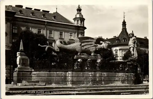 39359 - Kärnten - Klagenfurt , Neuer Platz mit Lindwurmdenkmal - nicht gelaufen 1928