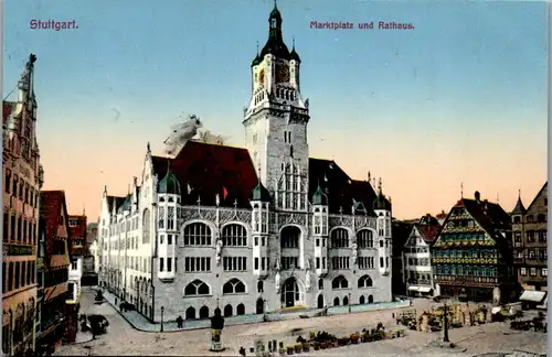 39391 - Deutschland - Stuttgart , Marktplatz und Rathaus - gelaufen 1911
