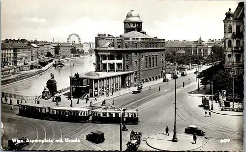 39463 - Wien - Aspernplatz mit Urania , Straßenbahn - gelaufen 1955