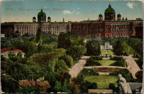 39464 - Wien - Wien I , Volksgarten mit beiden Hofmuseen - gelaufen 1918