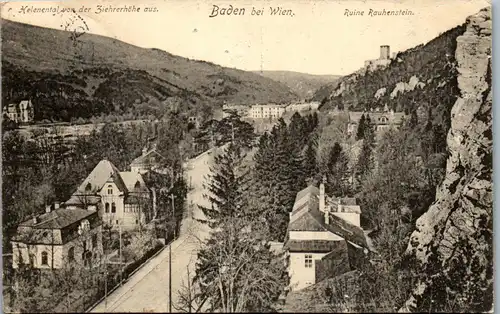 39516 - Niederösterreich - Baden bei Wien , Helenental v. d. Ziehrerhöhe aus , Ruine Rauhenstein - gelaufen 1914
