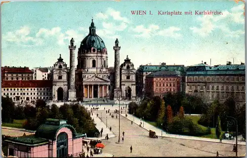 39520 - Wien - Wien I , Karlsplatz mit Karlskirche - gelaufen 1914