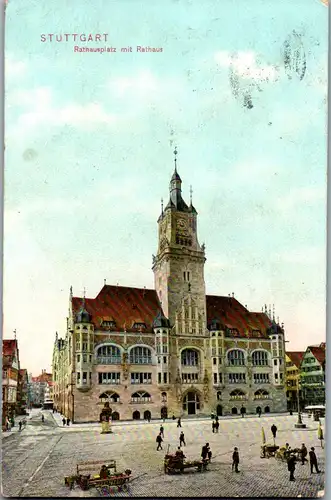 39575 - Deutschland - Stuttgart , Rathausplatz mit Rathaus - gelaufen 1912