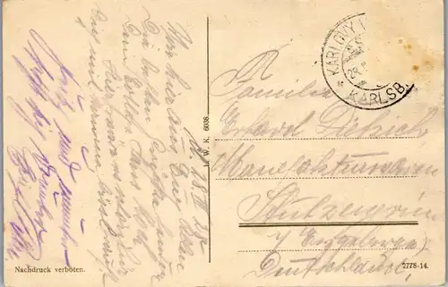 39593 - Tschechien - Karlovy Vary , Karlsbad , Stadtpark mit Gartenzeile - gelaufen 1928